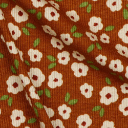 Rib Knit Jersey Flowers Rust