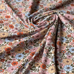 Jersey Soft Retro Flowers Pink